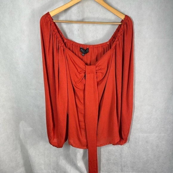Eloquii Halter Square Neck Long Sleeve Top Size 18 Burnt Orange - Picture 12 of 14
